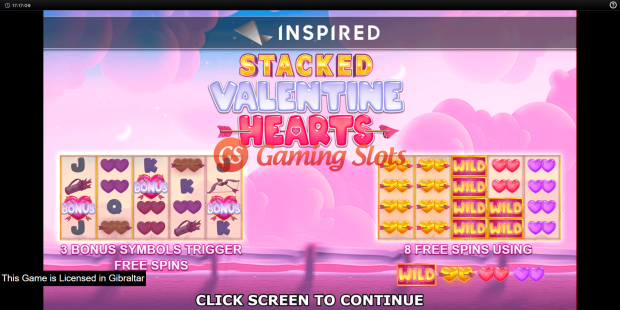 Game Intro for Stacked Valentine Hearts slot from Inspired Gaming