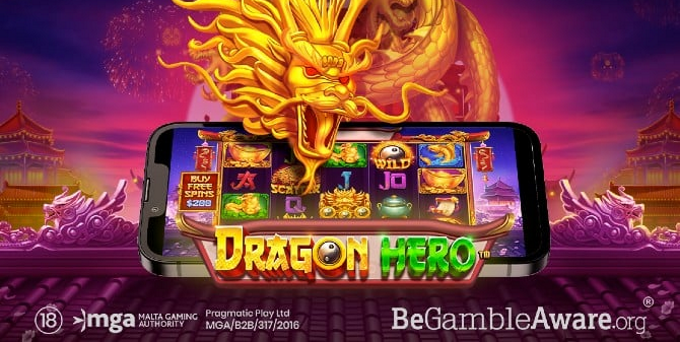 dragon hero slot logo over mobile phone