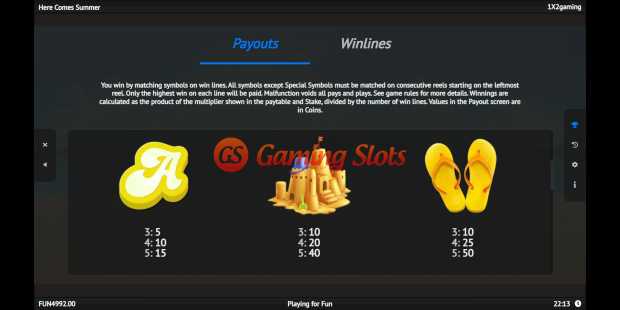 Here Comes Summer slot pay table by 1X2 Gaming