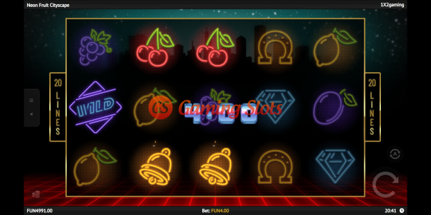 Neon Fruit Cityscape slot base game by 1X2 Gaming