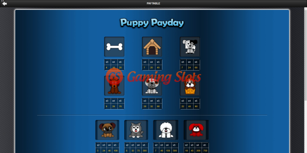Puppy Payday slot pay table by 1X2 Gaming