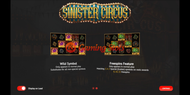 Sinister Circus slot game intro by 1X2 Gaming