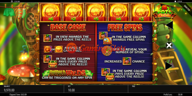 Pay Table for 5 Pots O'Riches slot from BluePrint Gaming