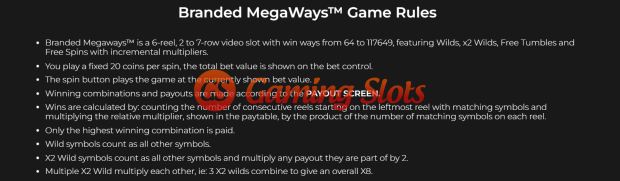 Game Rules for 777 Branded Megaways slot from Iron Dog Studio