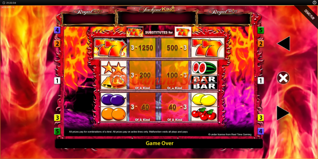 Pay Table for 7s Deluxe Jackpot King slot from BluePrint Gaming