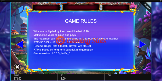 Game Rules for Angel Princess slot from BluePrint Gaming