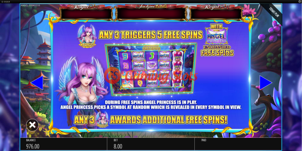 Pay Table for Angel Princess slot from BluePrint Gaming