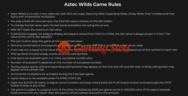 Game Rules for Aztec Wilds slot from Iron Dog Studio