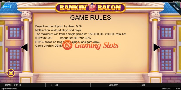 Game Rules for Bankin' Bacon slot from BluePrint Gaming