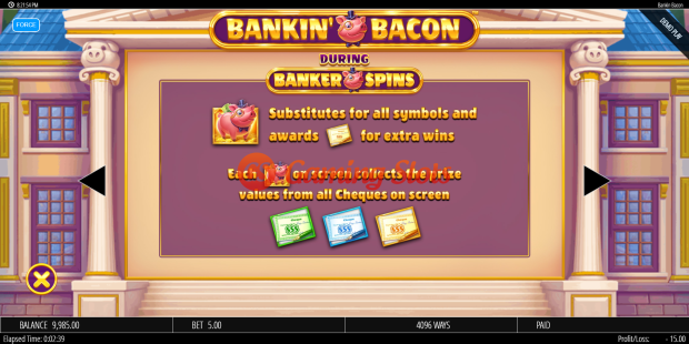 Pay Table for Bankin' Bacon slot from BluePrint Gaming