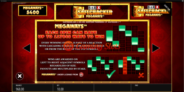 Pay Table for Bar-X Safecracker Megaways slot from BluePrint Gaming