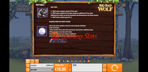 Pay Table and Game Info for Big Bad Wolf slot from Quickspin