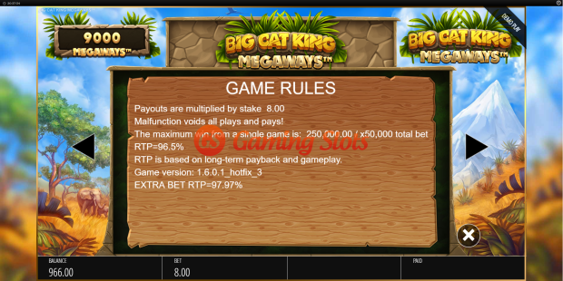 Game Rules for Big Cat King Megaways slot from BluePrint Gaming