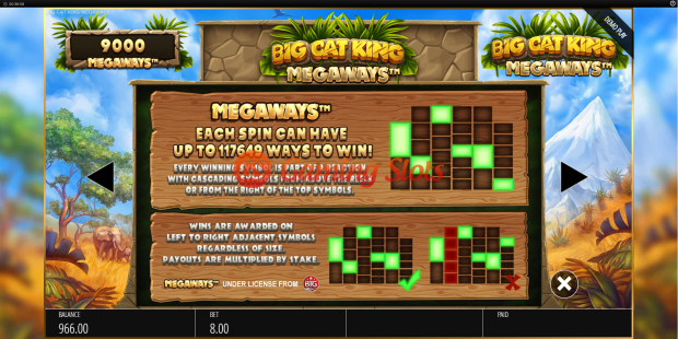 Pay Table for Big Cat King Megaways slot from BluePrint Gaming