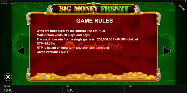 Game Rules for Big Money Frenzy slot from BluePrint Gaming