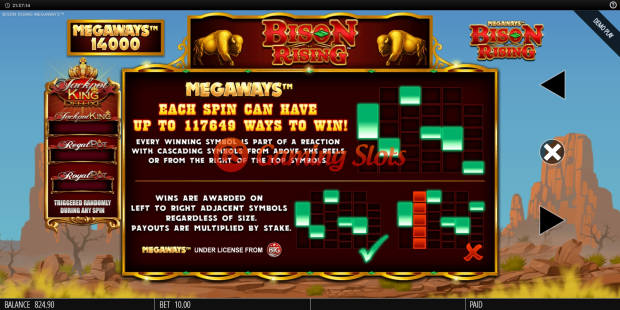 Pay Table for Bison Rising Megaways Jackpot King slot from BluePrint Gaming