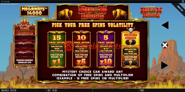Pay Table for Bison Rising Megaways Jackpot King slot from BluePrint Gaming