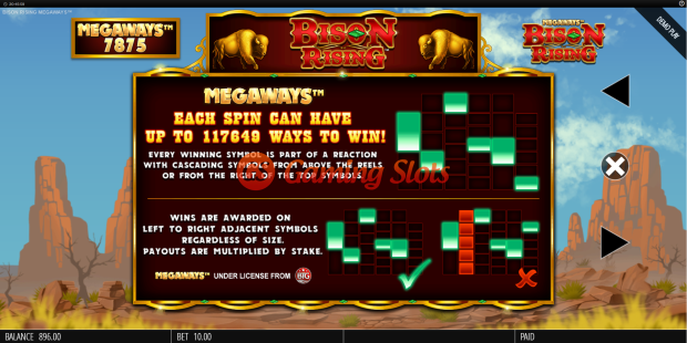 Pay Table for Bison Rising Megaways slot from BluePrint Gaming