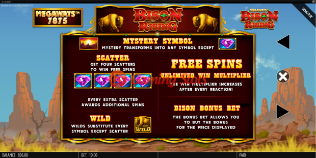 Pay Table for Bison Rising Megaways slot from BluePrint Gaming