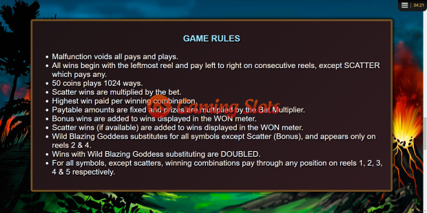 Game Rules for Blazing Goddess slot from Lightning Box Games
