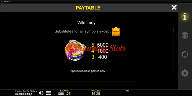 Pay Table for Chicken Fox 5x Skillstar slot from Lightning Box Games