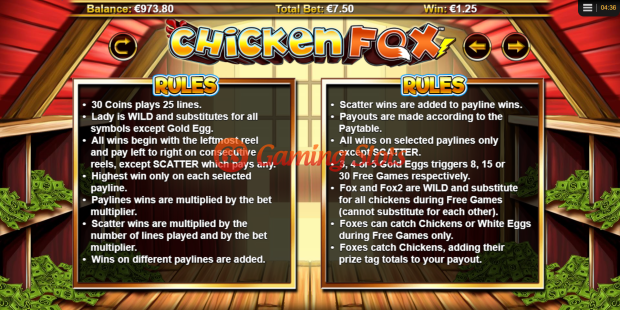 Game Rules for Chicken Fox slot from Lightning Box Games