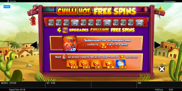Pay Table for Chilli Picante Megaways slot from BluePrint Gaming