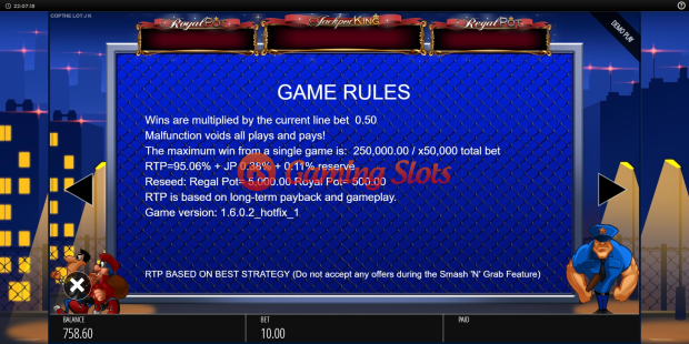 Game Rules for Cop the Lot Jackpot King slot from BluePrint Gaming
