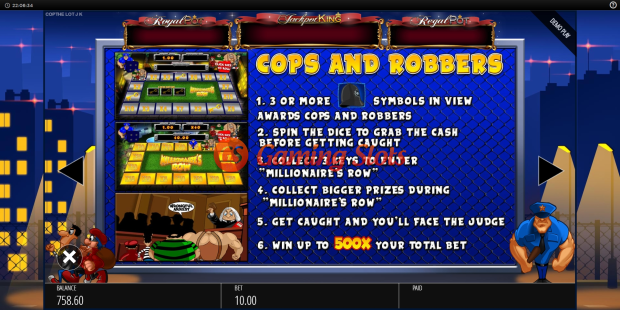Pay Table for Cop the Lot Jackpot King slot from BluePrint Gaming