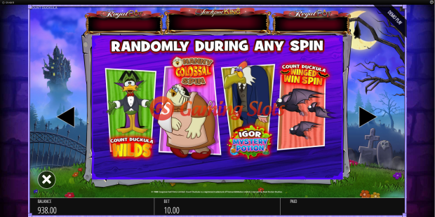 Pay Table for Count Duckula slot from BluePrint Gaming