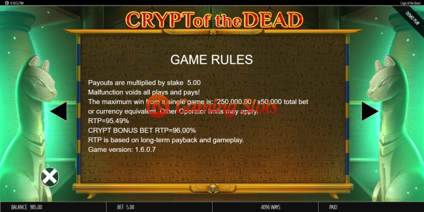 Game Rules for Crypt Of The Dead slot from BluePrint Gaming