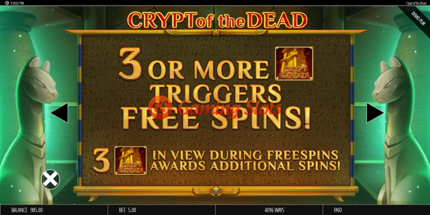Pay Table for Crypt Of The Dead slot from BluePrint Gaming