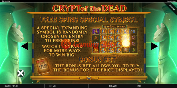 Pay Table for Crypt Of The Dead slot from BluePrint Gaming
