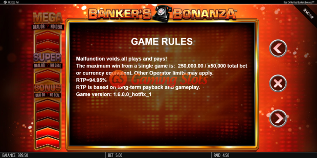 Game Rules for Deal or No Deal Banker's Bonanza slot from BluePrint Gaming