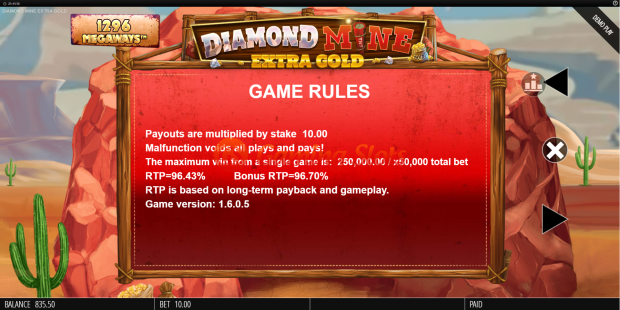 Game Rules for Diamond Mine Extra Gold Megaways slot from BluePrint Gaming
