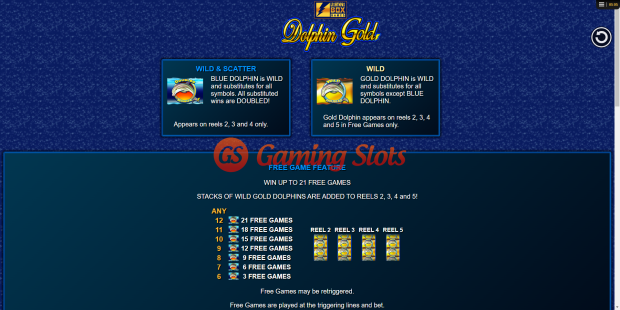 Pay Table for Dolphin Gold slot from Lightning Box Games