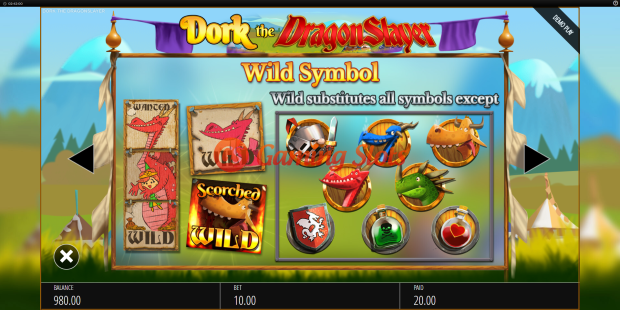 Pay Table for Dork The Dragon Slayer slot from BluePrint Gaming