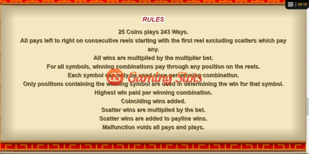 Game Rules for Dragon Palace slot from Lightning Box Games