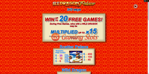 Pay Table for Dragon Palace slot from Lightning Box Games
