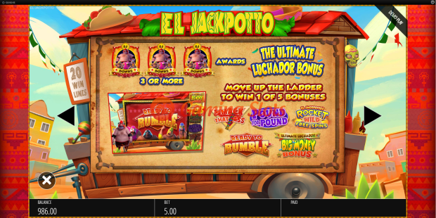 Pay Table for El Jackpotto slot from BluePrint Gaming