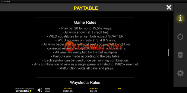 Game Rules for Enchanted Waysfecta slot from Lightning Box Games