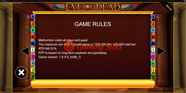 Game Rules for Eye of Dead slot from BluePrint Gaming