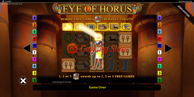 Pay Table for Eye of Horus Fortune Play slot from BluePrint Gaming