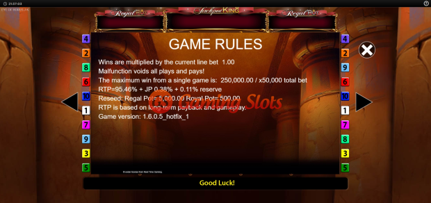 Game Rules for Eye of Horus Jackpot King slot from BluePrint Gaming