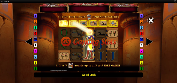 Pay Table for Eye of Horus Jackpot King slot from BluePrint Gaming