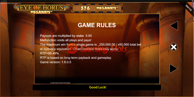 Game Rules for Eye Of Horus Megaways slot from BluePrint Gaming