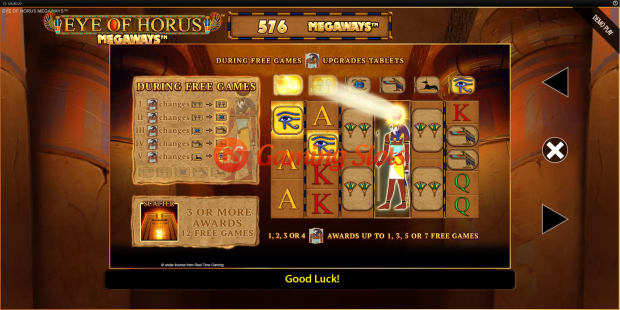 Pay Table for Eye Of Horus Megaways slot from BluePrint Gaming