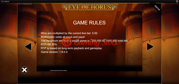Game Rules for Eye of Horus Power 4 Slots slot from BluePrint Gaming