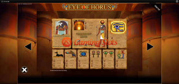 Pay Table for Eye of Horus Power 4 Slots slot from BluePrint Gaming