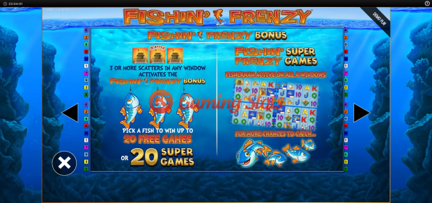Pay Table for Fishin Frenzy Power 4 Slots slot from BluePrint Gaming